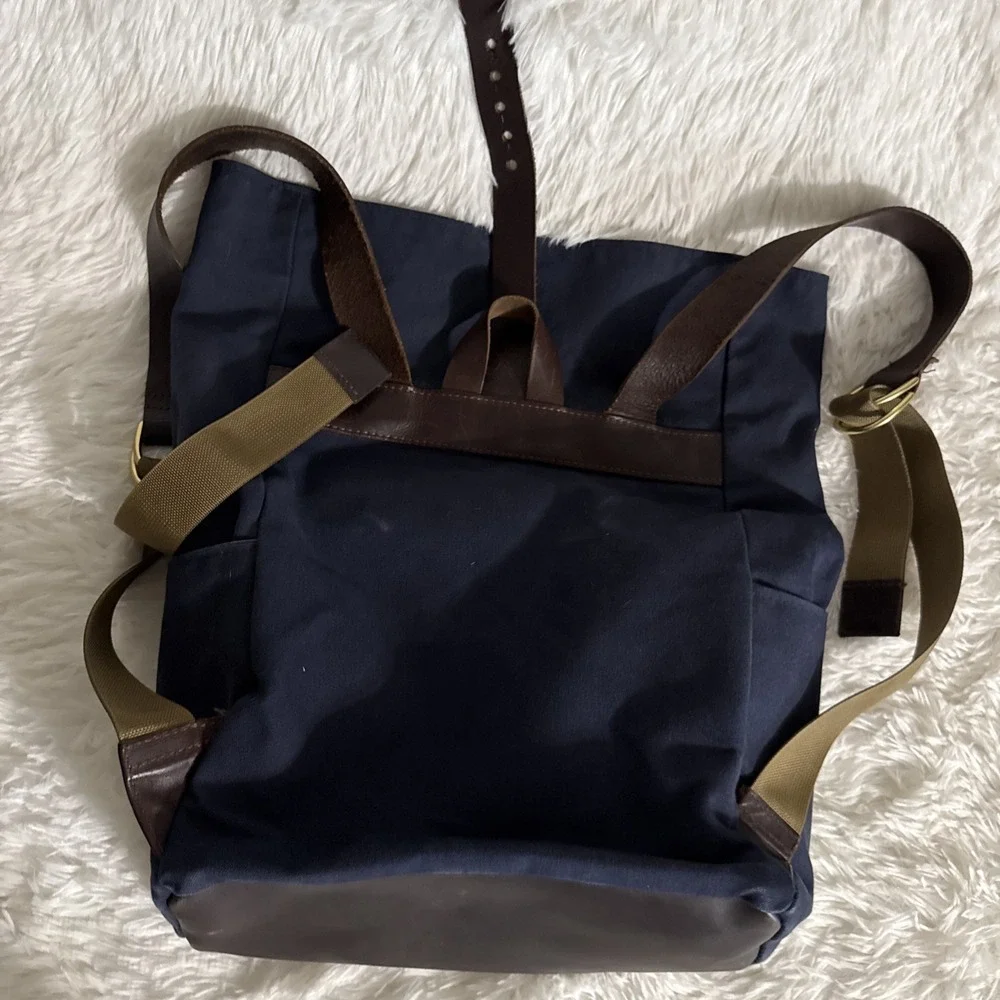 Esperos Soho Rolltop Backpack Navy Canvas Leather Straps USA Made‎ Laptop Bag